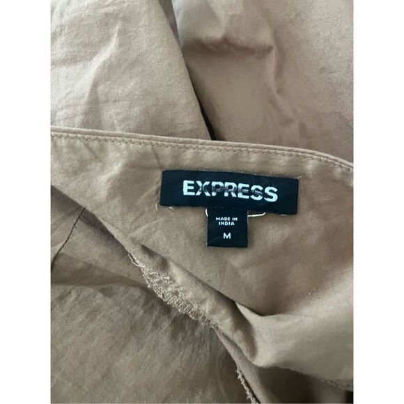 Express Tan Embroidered Eyelet V-Neck Tie Back Poplin Mini Dress‎ - Picture 3 of 6
